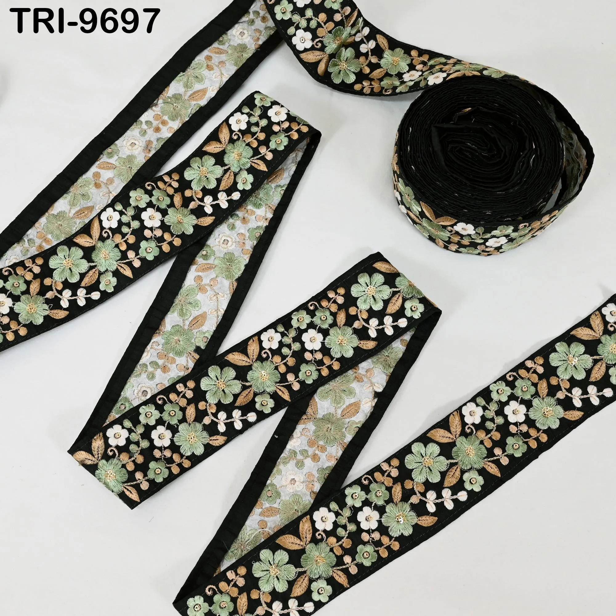 3 Yard Indian Embroidery Fabric Trim Embellishments DIY Crafting Sewing Saree Indian Sari Border Embroidered Ribbons Decorative Tapes 5cm
