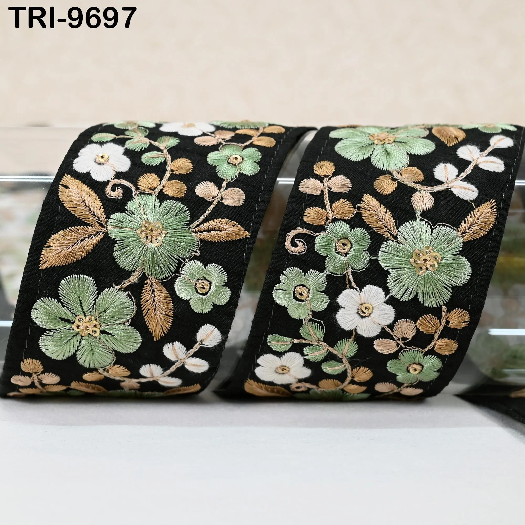 3 Yard Indian Embroidery Fabric Trim Embellishments DIY Crafting Sewing Saree Indian Sari Border Embroidered Ribbons Decorative Tapes 5cm