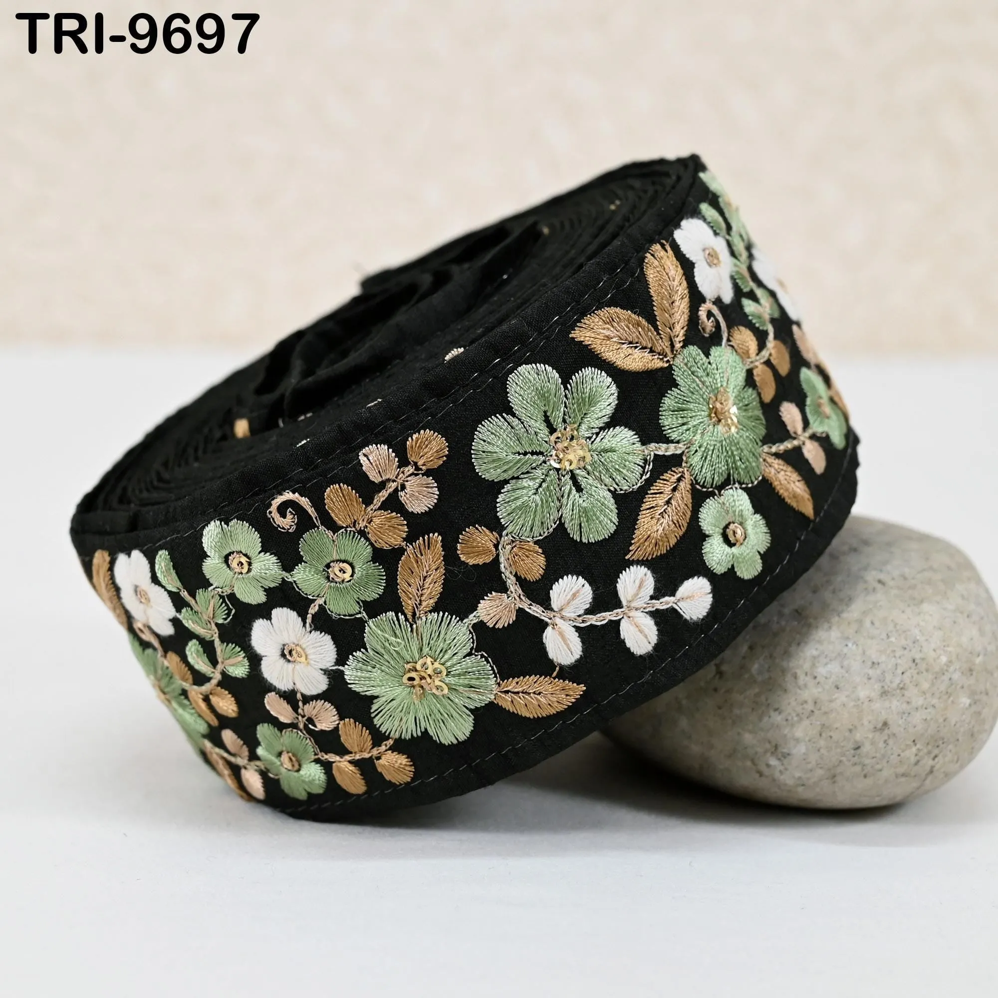 3 Yard Indian Embroidery Fabric Trim Embellishments DIY Crafting Sewing Saree Indian Sari Border Embroidered Ribbons Decorative Tapes 5cm