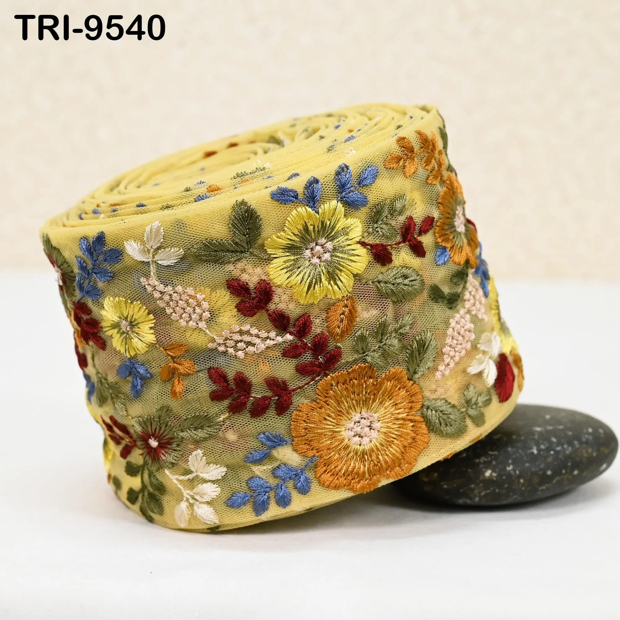 3 Yard Indian Yellow Embroidery Ribbon Embroidered Trims Saree Sewing Embellishment Costumes Accessories Crafting Borders Trimmings 10cm