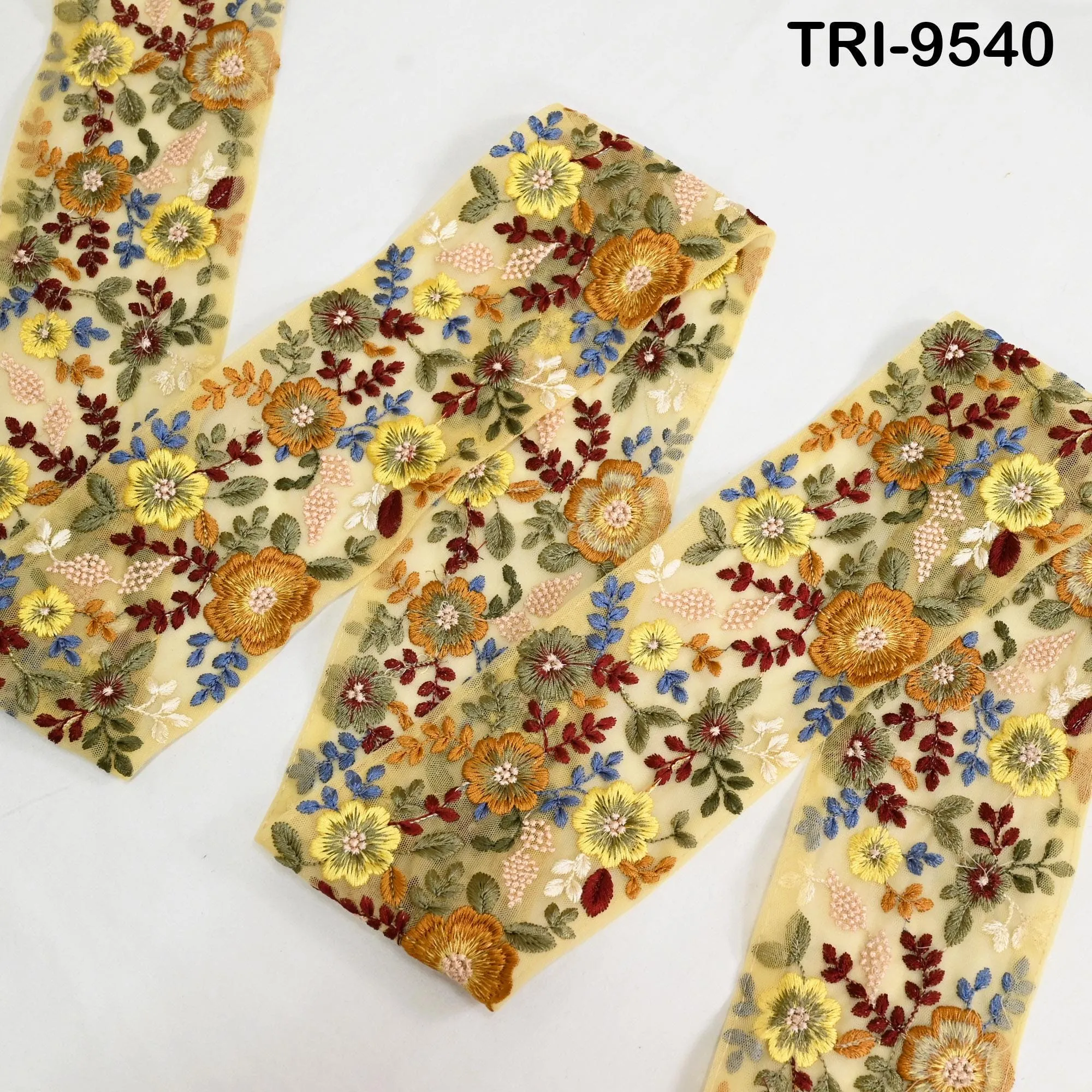 3 Yard Indian Yellow Embroidery Ribbon Embroidered Trims Saree Sewing Embellishment Costumes Accessories Crafting Borders Trimmings 10cm