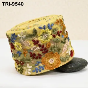 3 Yard Indian Yellow Embroidery Ribbon Embroidered Trims Saree Sewing Embellishment Costumes Accessories Crafting Borders Trimmings 10cm