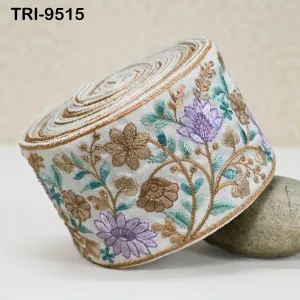 3 Yard Ivory Indian Embroidery Ribbons Border Floral Embroidered Fabric Trims Saree Crafting Sewing Wedding Embellishment Gift Wrapping 9cm