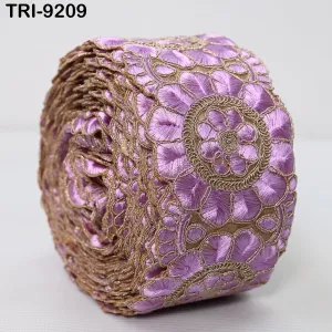 3 Yard Lilac Indian Embroidery Trim Ribbon 8cm Embroidered Wedding Sari Lehenga Border Saree  Sewing Crafting Wall Decor Curtains Headbands