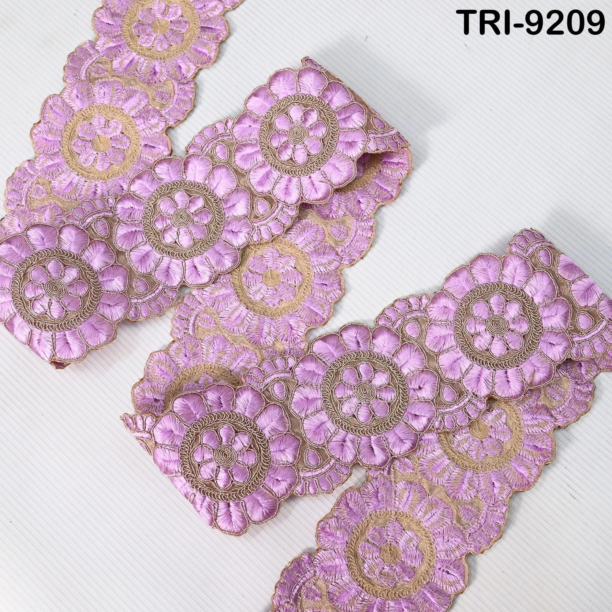 3 Yard Lilac Indian Embroidery Trim Ribbon 8cm Embroidered Wedding Sari Lehenga Border Saree  Sewing Crafting Wall Decor Curtains Headbands