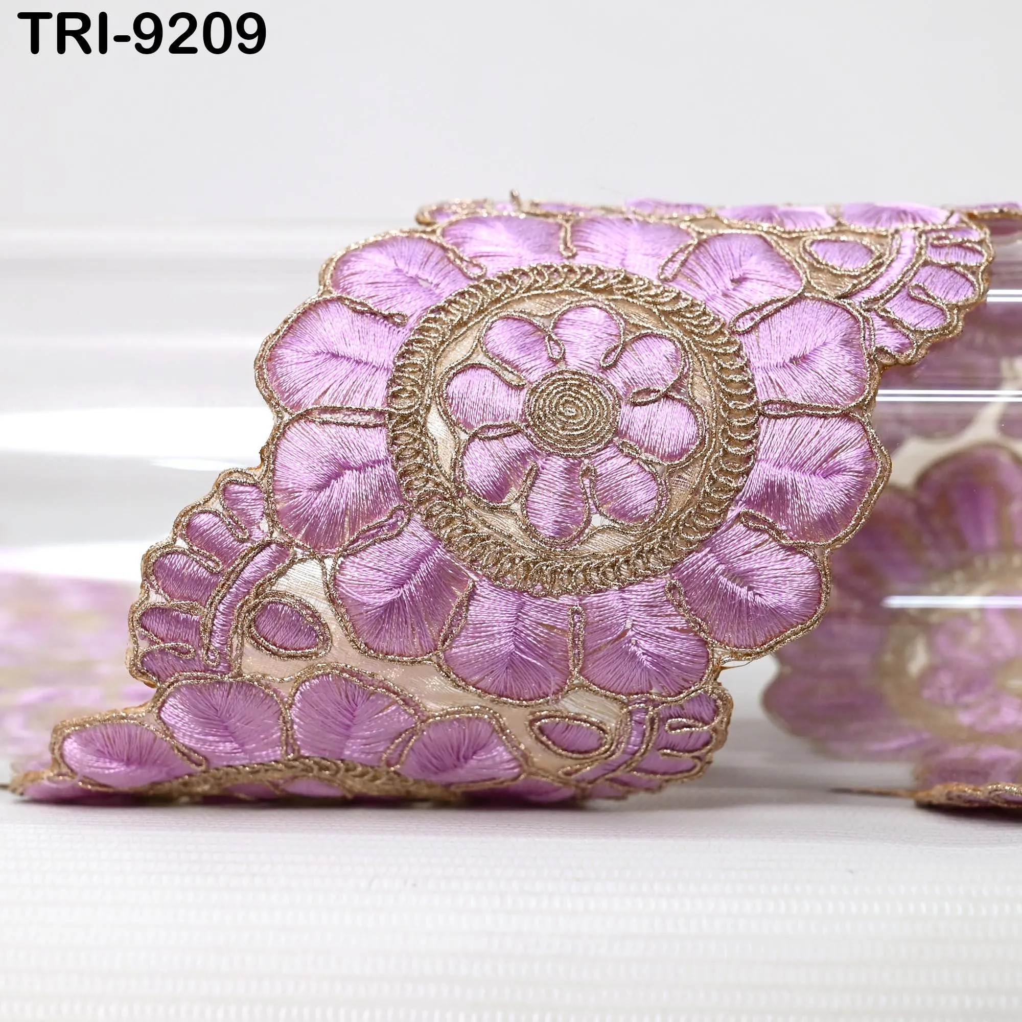 3 Yard Lilac Indian Embroidery Trim Ribbon 8cm Embroidered Wedding Sari Lehenga Border Saree  Sewing Crafting Wall Decor Curtains Headbands