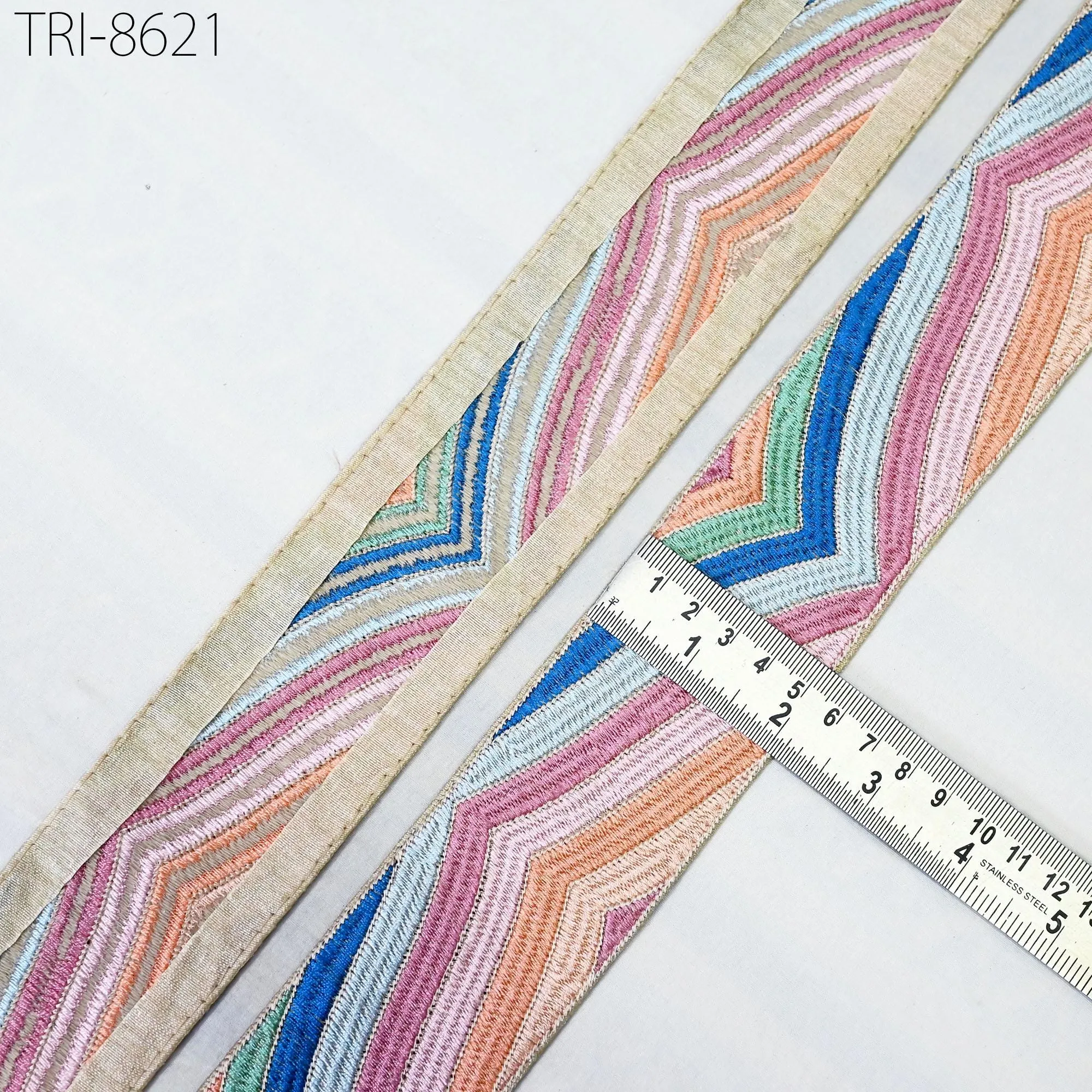 3 Yard Multicolor Embroidery 55mm Trim Ribbons Indian Saree Border Sewing Accessories Embroidered Hairbands, Clips Curtains, Costumes
