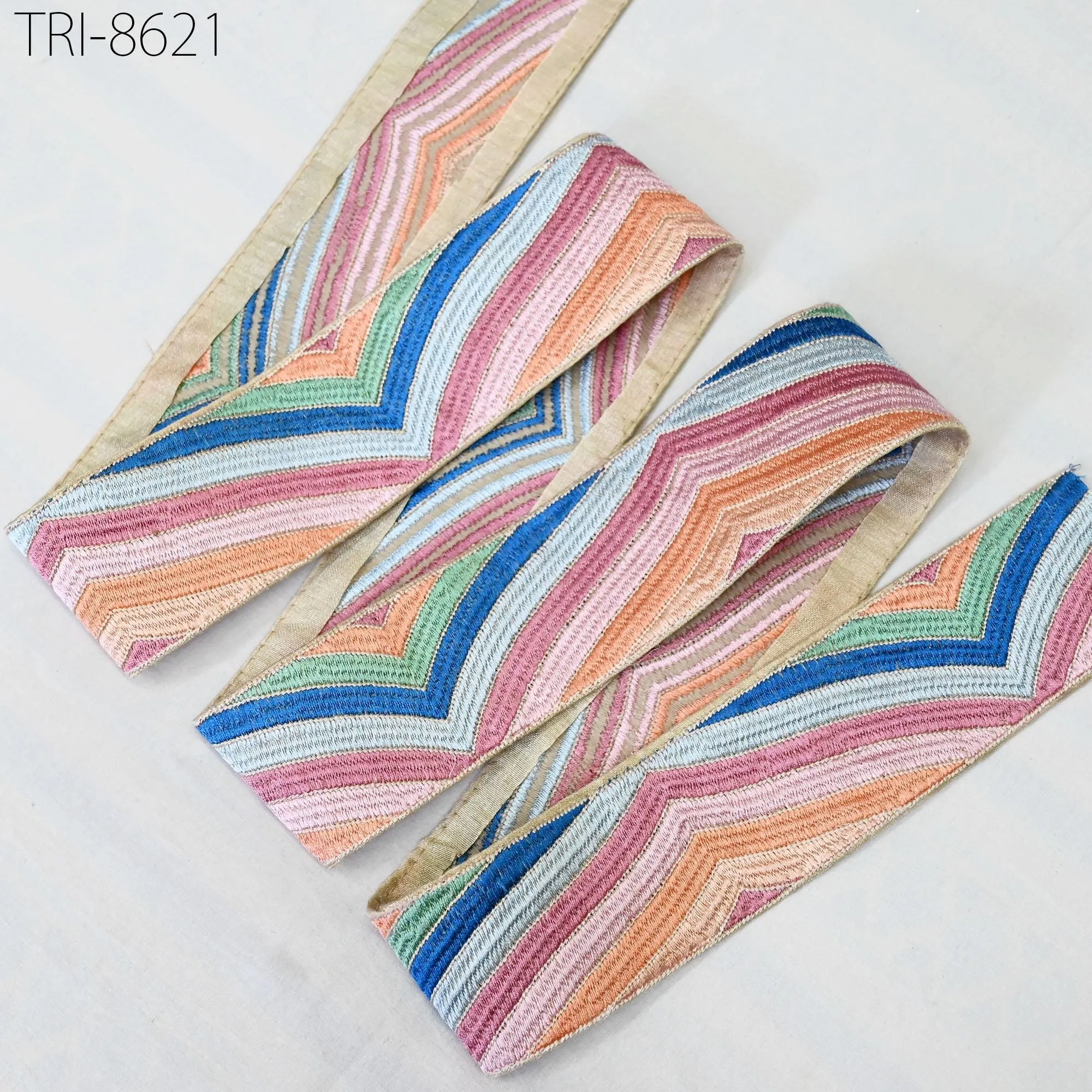 3 Yard Multicolor Embroidery 55mm Trim Ribbons Indian Saree Border Sewing Accessories Embroidered Hairbands, Clips Curtains, Costumes