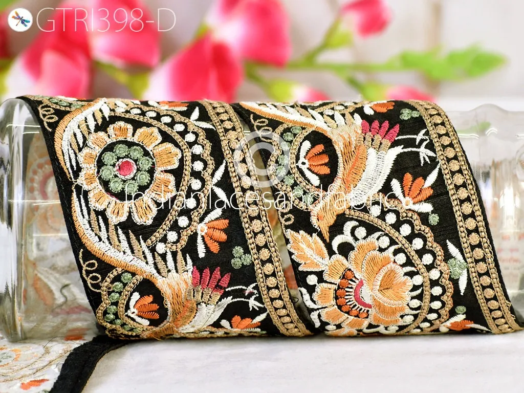 3 Yard Peacock Indian Embroidered 8 Cm Trim Cushions Embellishment Embroidery Saree Ribbon Sewing DIY Crafting Border Wedding Trimmings