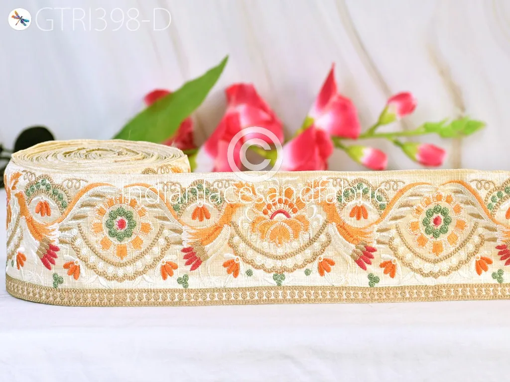 3 Yard Peacock Indian Embroidered 8 Cm Trim Cushions Embellishment Embroidery Saree Ribbon Sewing DIY Crafting Border Wedding Trimmings