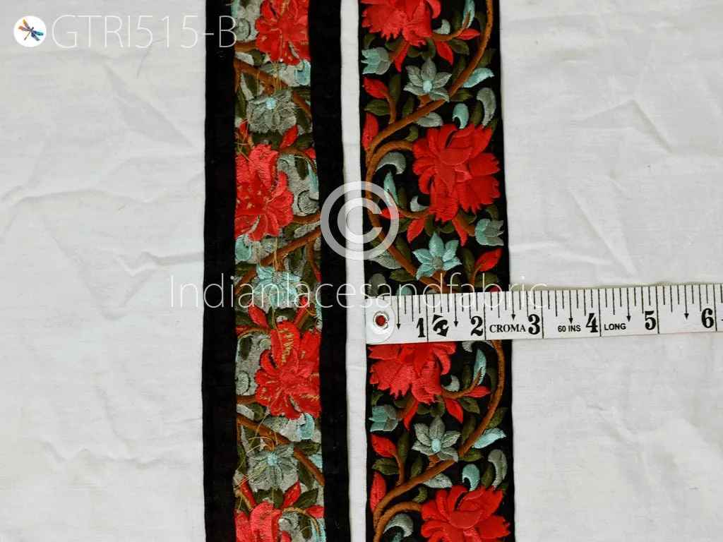 3 Yard Red Indian Decorative Embroidery Fabric 65mm Trim Embellishments Tapes Crafting Sewing Saree Indian Sari Border Embroidered Ribbons