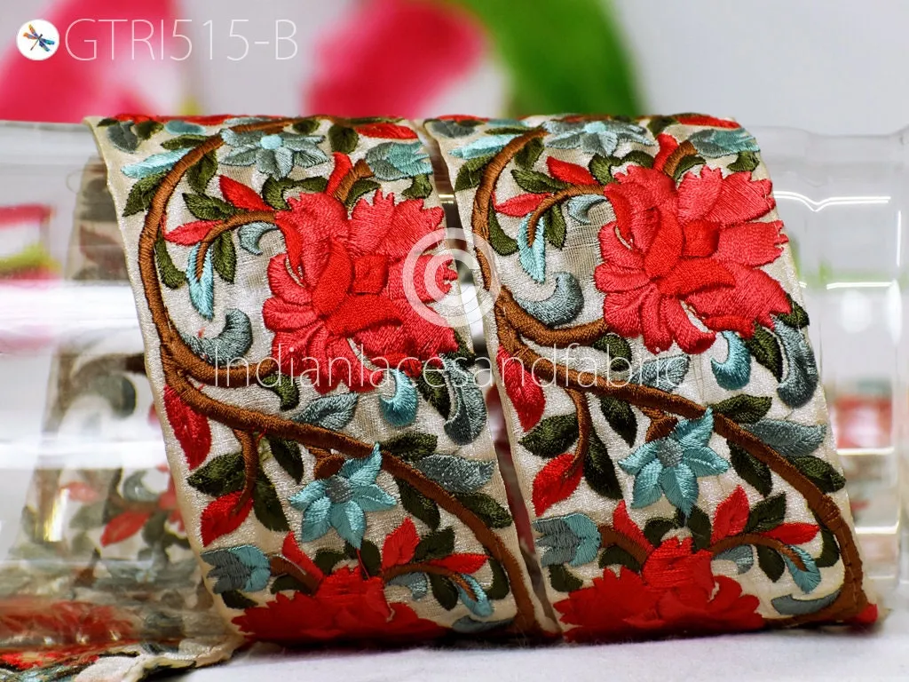 3 Yard Red Indian Decorative Embroidery Fabric 65mm Trim Embellishments Tapes Crafting Sewing Saree Indian Sari Border Embroidered Ribbons