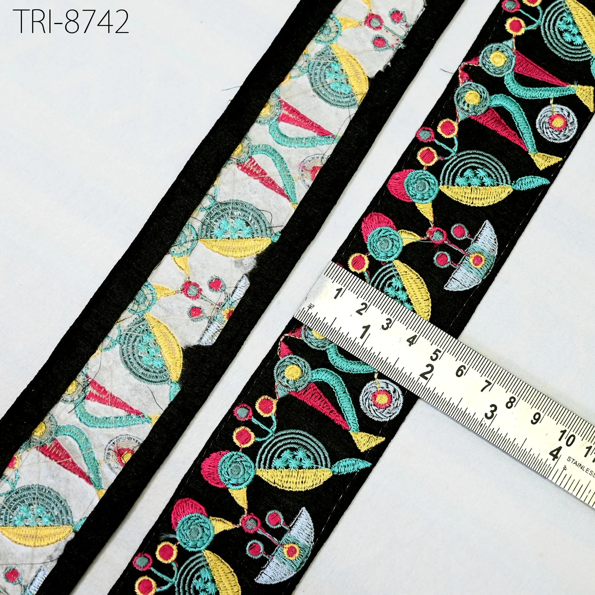 3 Yard Yellow Indian 5cm Embroidery Ribbon Embellishment Embroidered  Trim Saree DIY Crafting Sewing Curtains Border Wedding Dress Trimmings