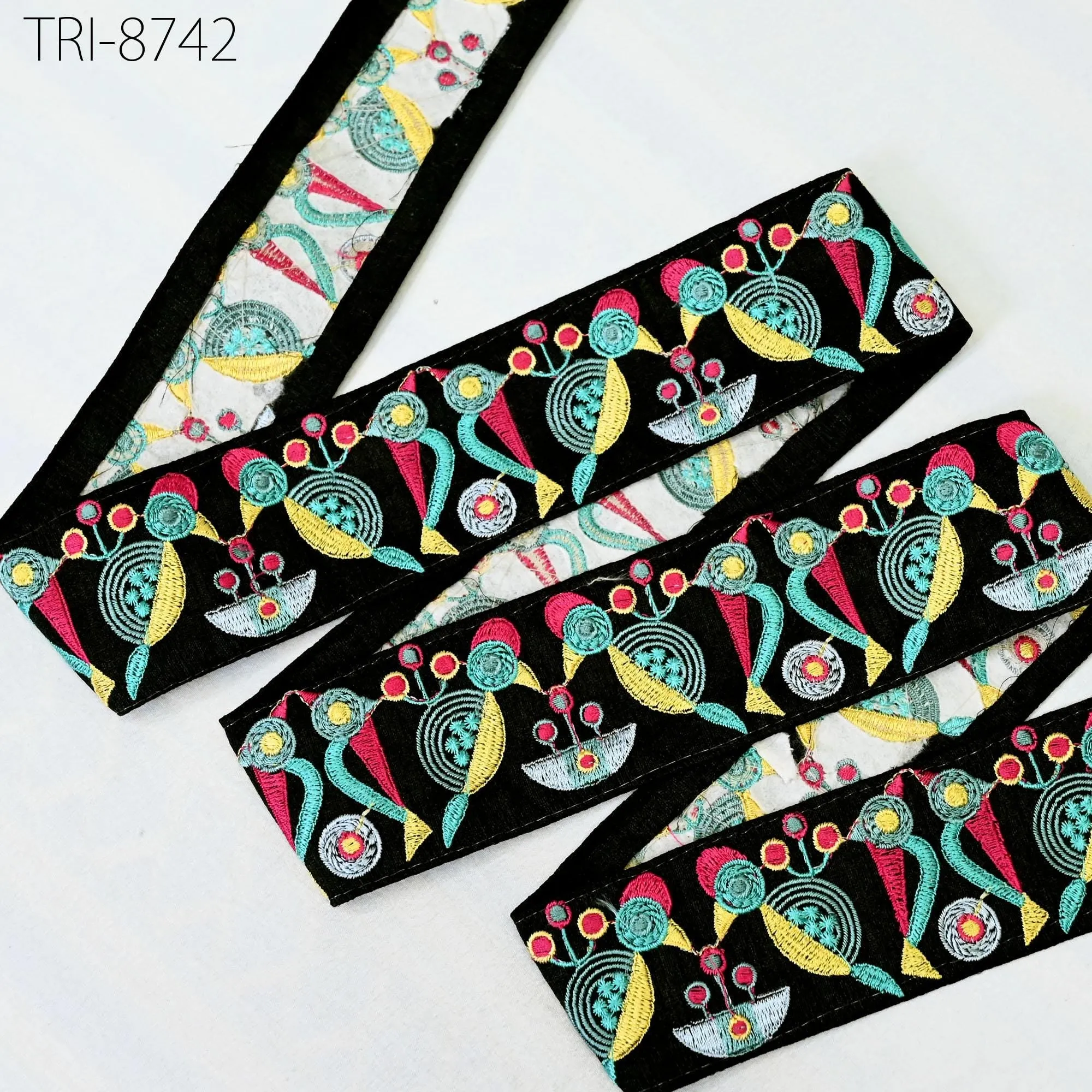 3 Yard Yellow Indian 5cm Embroidery Ribbon Embellishment Embroidered  Trim Saree DIY Crafting Sewing Curtains Border Wedding Dress Trimmings