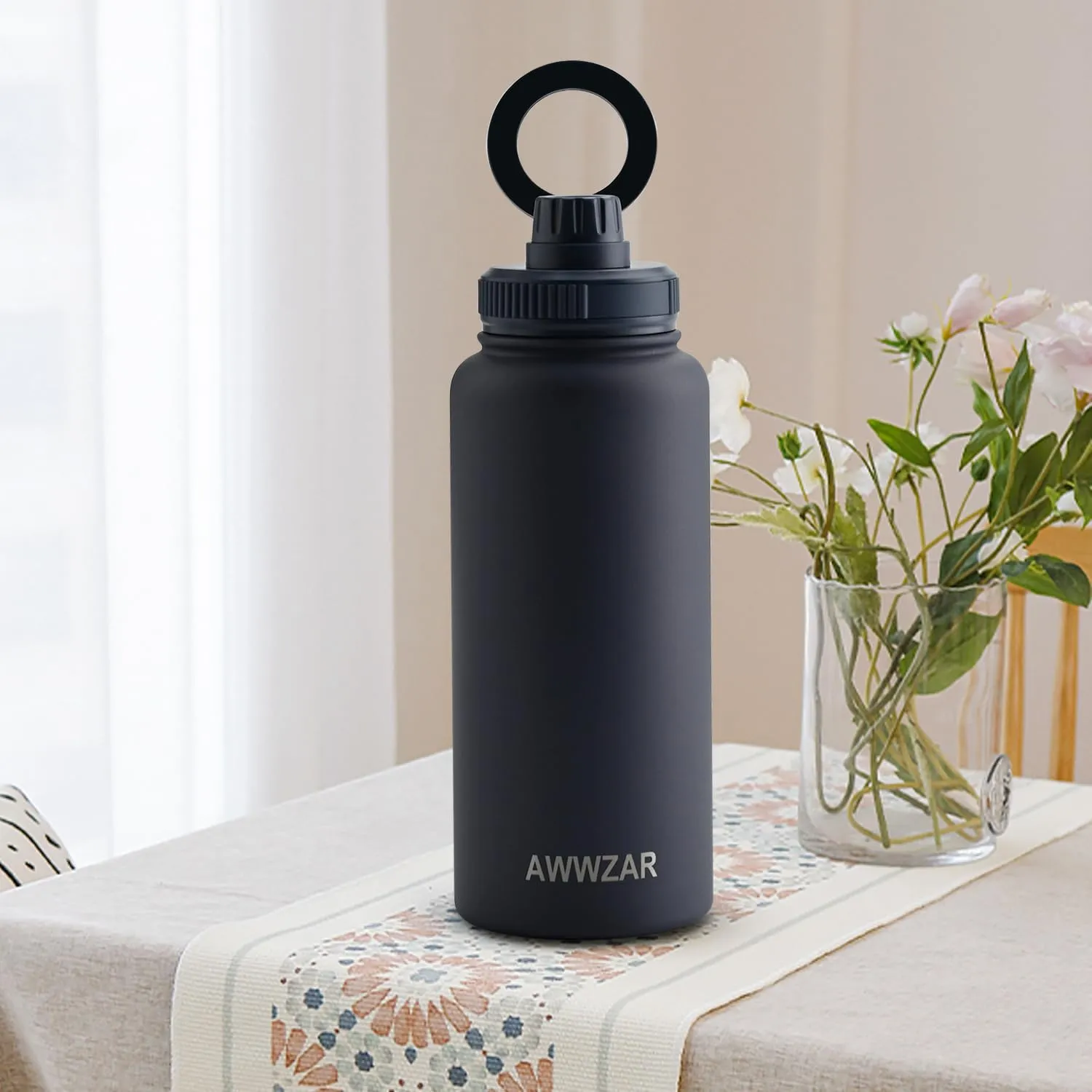 32 OZ Water Bottle With Magnetic Phone Holder, Stainless Steel Double Wall Sport or Gym Water Bottles (MAUVE)