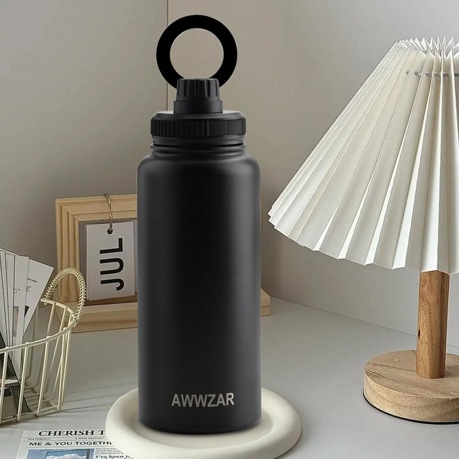 32 OZ Water Bottle With Magnetic Phone Holder, Stainless Steel Double Wall Sport or Gym Water Bottles (MAUVE)