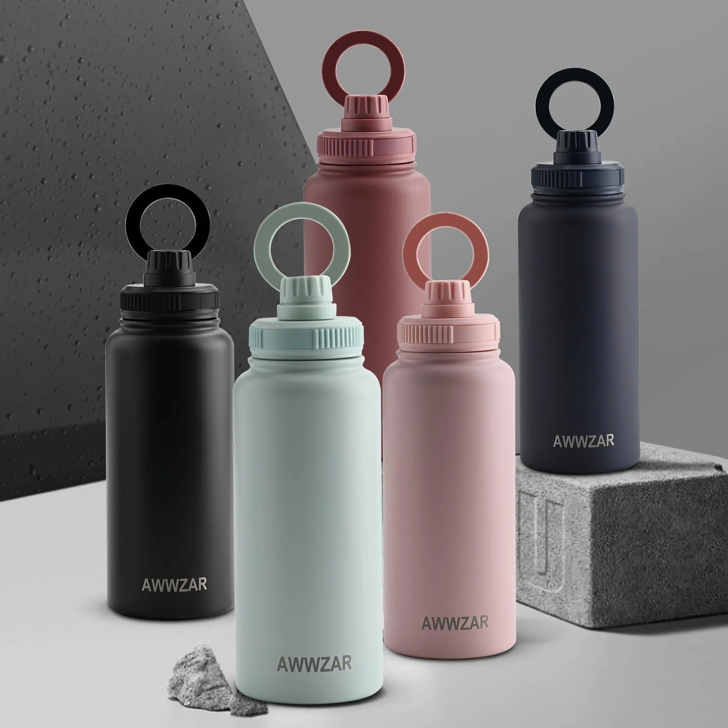32 OZ Water Bottle With Magnetic Phone Holder, Stainless Steel Double Wall Sport or Gym Water Bottles (PINK)