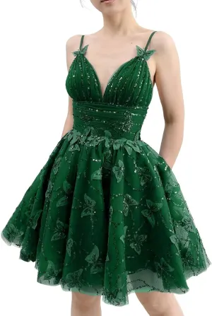 3D Butterfly Short Homecoming Dresses HOCO Dress DAMA Short Prom Dress Strap Cocktail Party Gowns for Teens