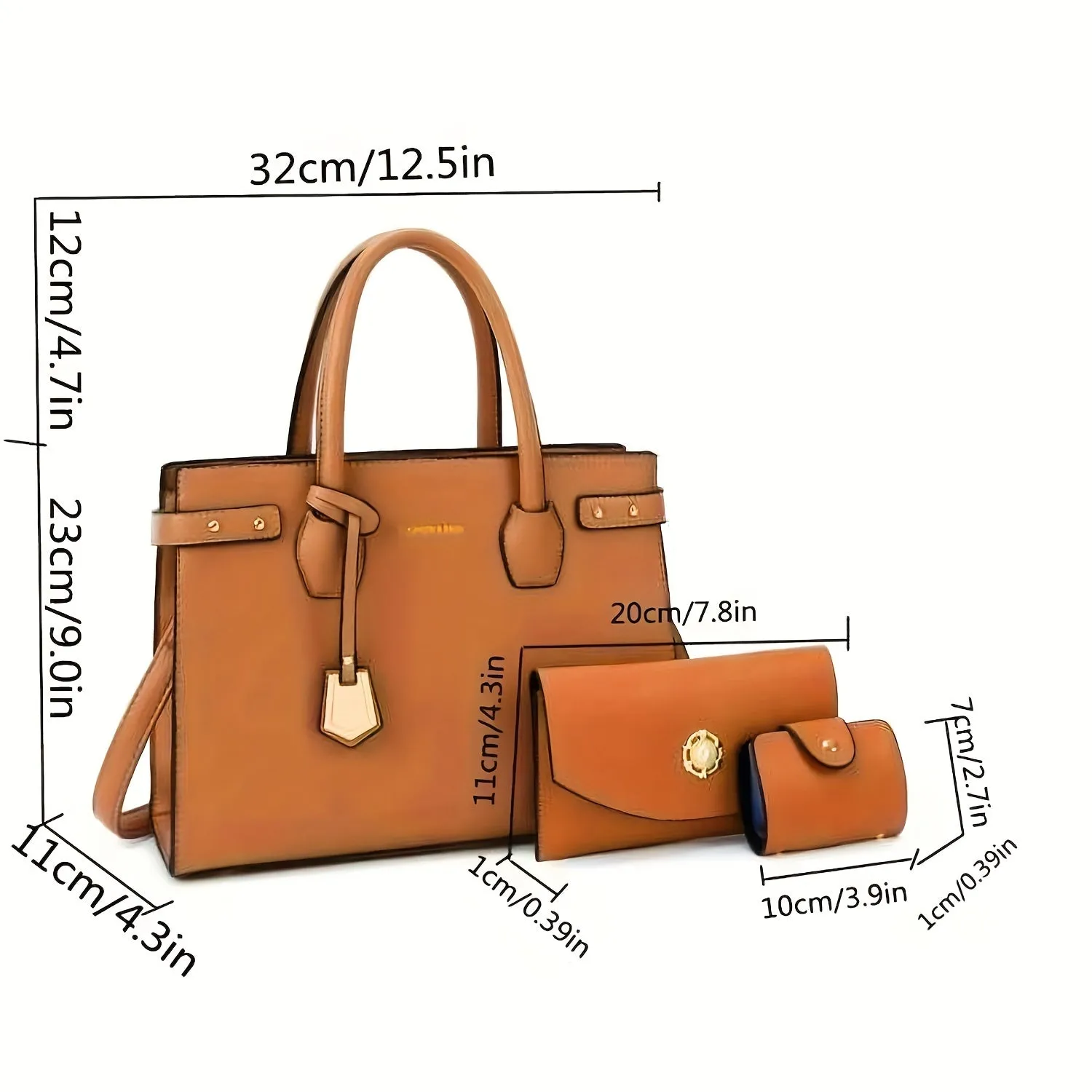 3Pcs PU Leather Tote Bag Set, Women's Simple Handbags With Clutch Purse & Card Holder