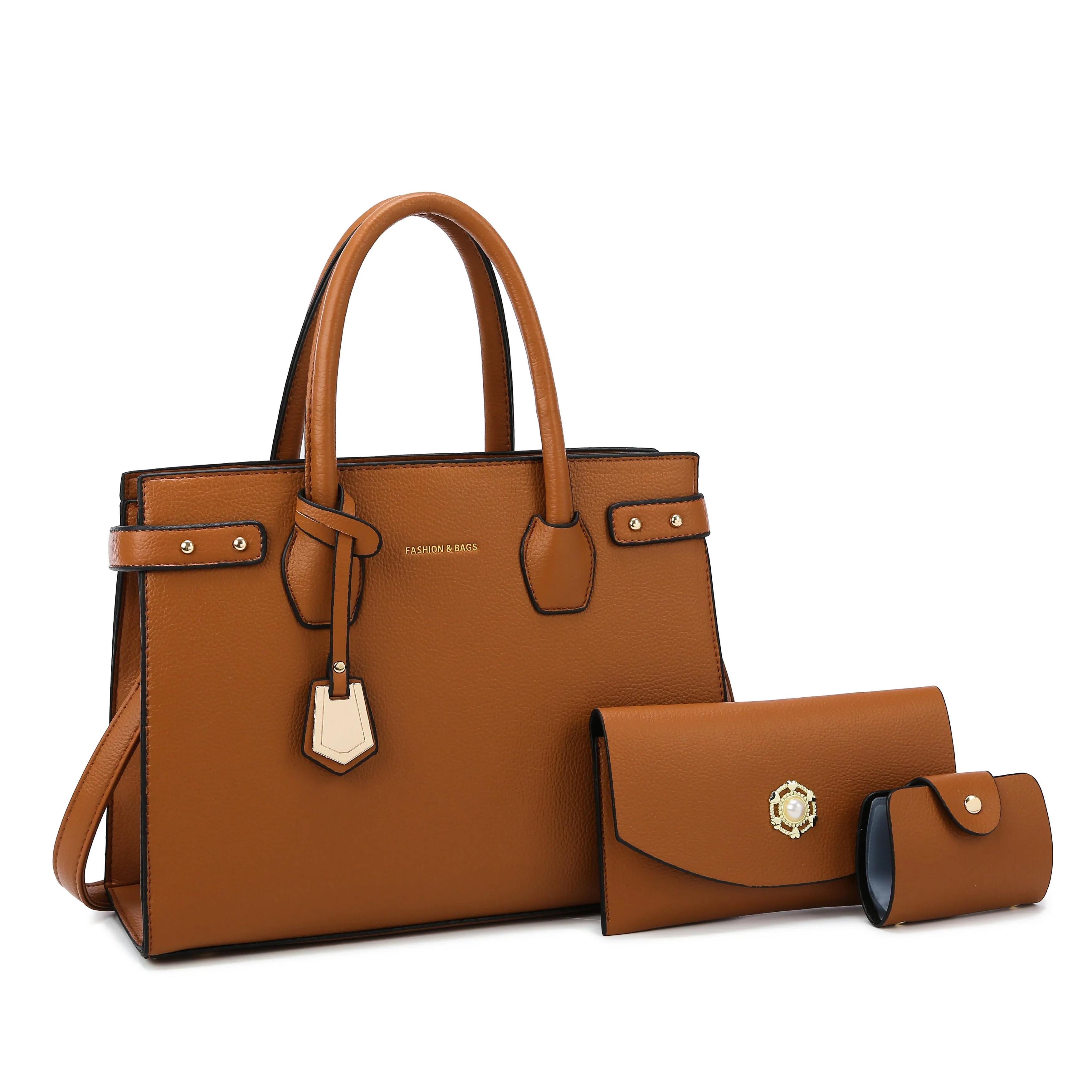 3Pcs PU Leather Tote Bag Set, Women's Simple Handbags With Clutch Purse & Card Holder
