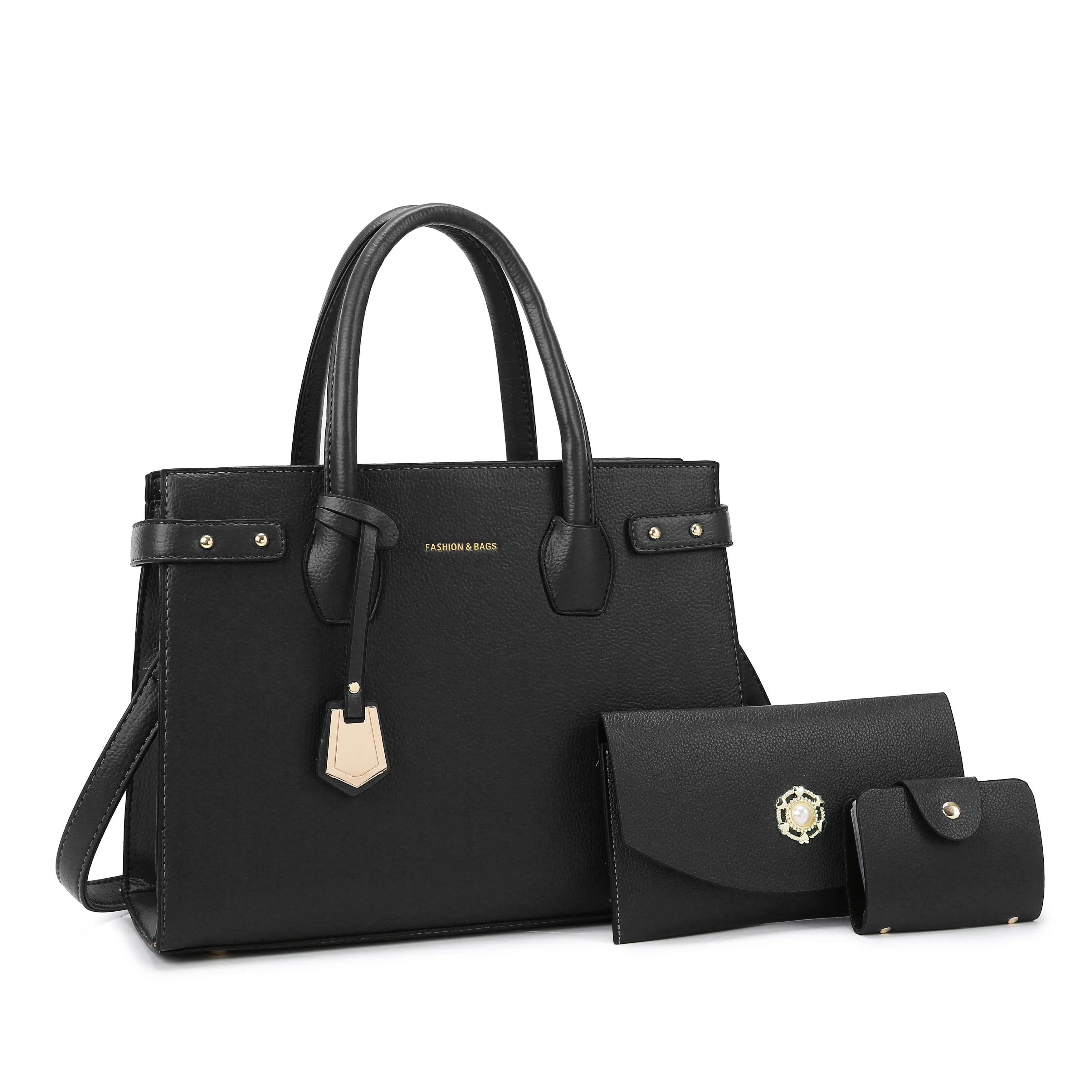 3Pcs PU Leather Tote Bag Set, Women's Simple Handbags With Clutch Purse & Card Holder