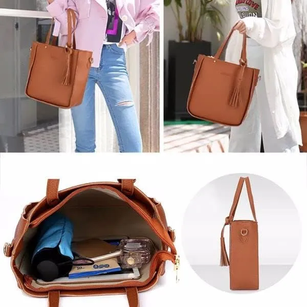 4pcs Set Handbags for Women Fashion Synthetic Leather Handbags Tote Bag Shoulder Bag Top Handle Satchel Purse Wallet Sets