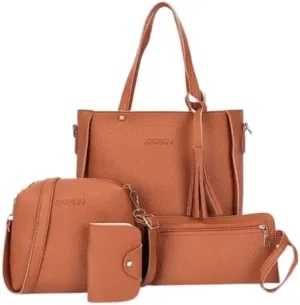 4pcs Set Handbags for Women Fashion Synthetic Leather Handbags Tote Bag Shoulder Bag Top Handle Satchel Purse Wallet Sets