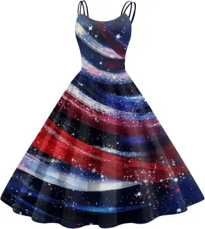 4th of July Dress for Women Women's Independence Day Print Off-The-Shoulder 50s 60s Punk Vintage Dresses