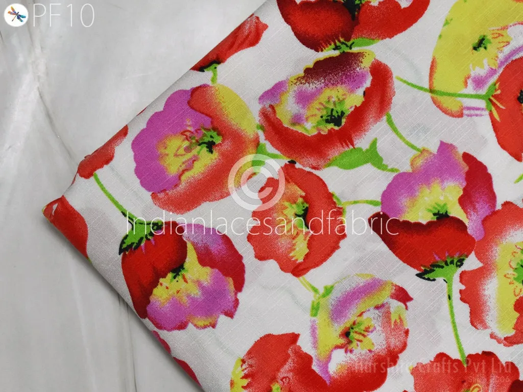 59" Indian Slub Crepe Fabric by Yard Flowy Floral Soft Printed Summer Dress Shirt Comfortable Clothing Party Costume Drapery Sewing Crafting