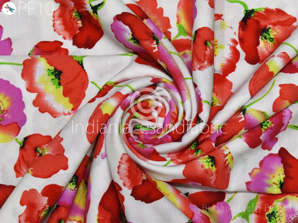 59" Indian Slub Crepe Fabric by Yard Flowy Floral Soft Printed Summer Dress Shirt Comfortable Clothing Party Costume Drapery Sewing Crafting