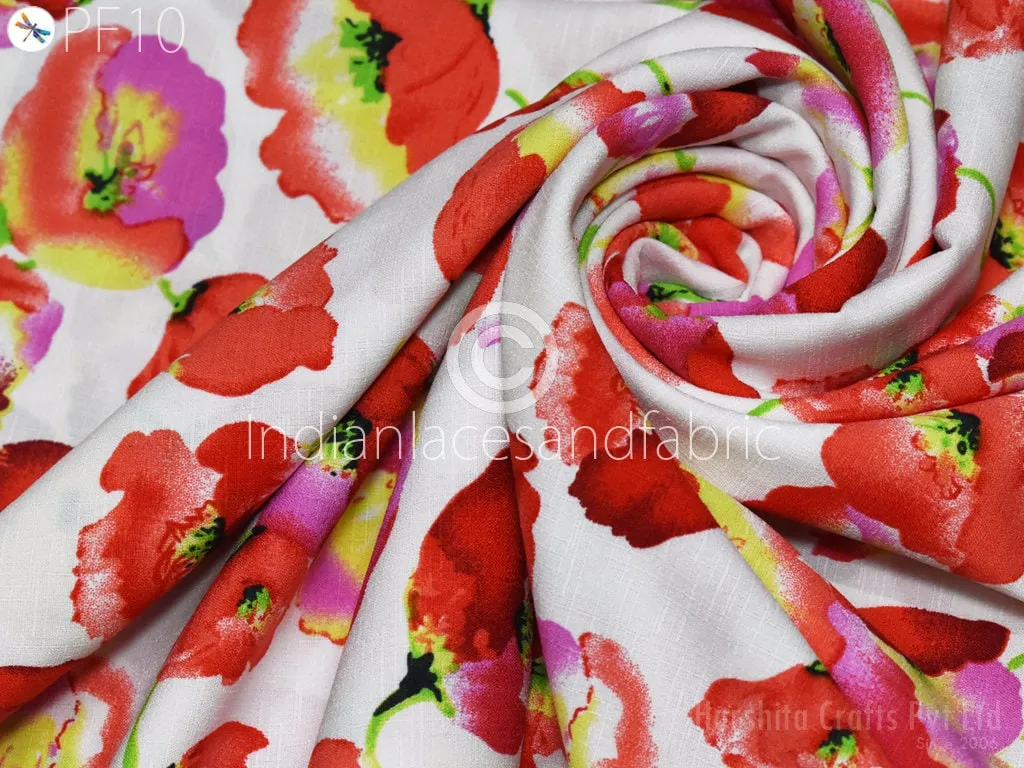 59" Indian Slub Crepe Fabric by Yard Flowy Floral Soft Printed Summer Dress Shirt Comfortable Clothing Party Costume Drapery Sewing Crafting