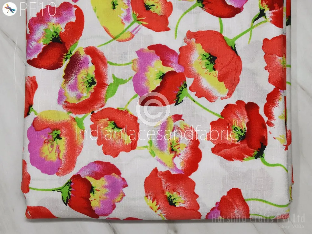 59" Indian Slub Crepe Fabric by Yard Flowy Floral Soft Printed Summer Dress Shirt Comfortable Clothing Party Costume Drapery Sewing Crafting