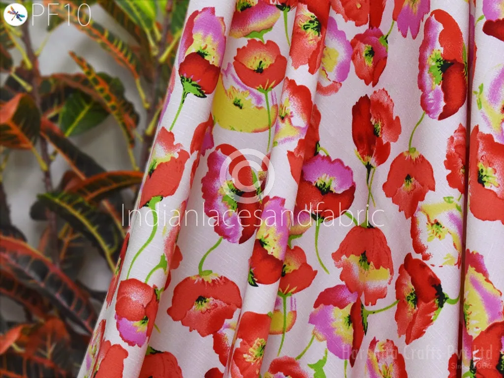 59" Indian Slub Crepe Fabric by Yard Flowy Floral Soft Printed Summer Dress Shirt Comfortable Clothing Party Costume Drapery Sewing Crafting