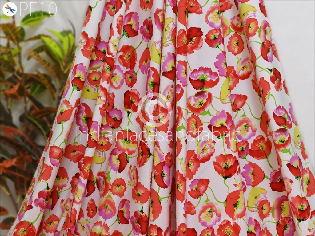 59" Indian Slub Crepe Fabric by Yard Flowy Floral Soft Printed Summer Dress Shirt Comfortable Clothing Party Costume Drapery Sewing Crafting
