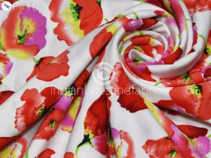 59" Indian Slub Crepe Fabric by Yard Flowy Floral Soft Printed Summer Dress Shirt Comfortable Clothing Party Costume Drapery Sewing Crafting