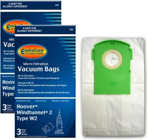6 Hoover Type W2 Windtunnel Allergy Vacuum Bag, Bagged, Upright Vacuum Cleaners, W2, 401080W2