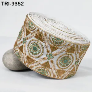 9 Yard 8cm Indian Trims Embroidered Decorative Fabric Laces Sari Border Saree Ribbon Curtains Home Decor Sewing Accessory DIY Crafting