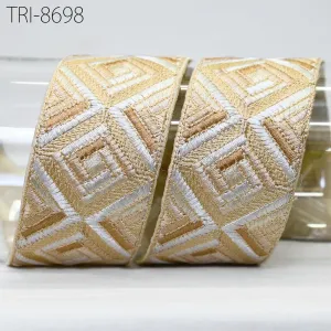 9 Yard Beige 5cm Embroidery Trim Ribbon Indian Sari Border Crafting Embroidered Sewing Accessories, Embellish for Dresses making Home Decor