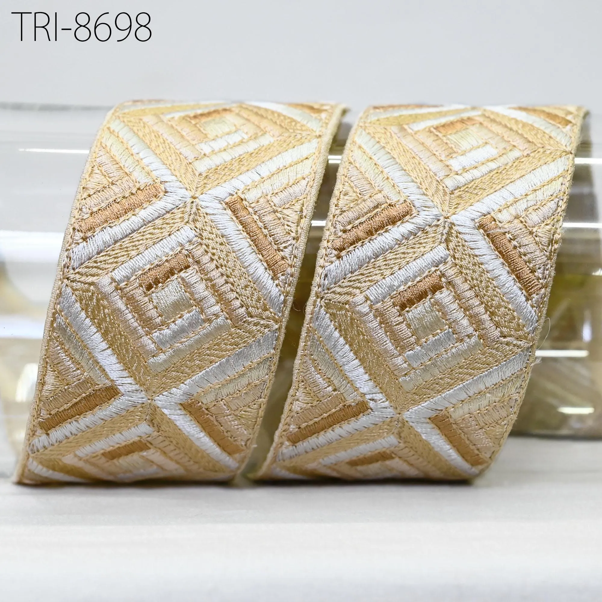 9 Yard Beige 5cm Embroidery Trim Ribbon Indian Sari Border Crafting Embroidered Sewing Accessories, Embellish for Dresses making Home Decor