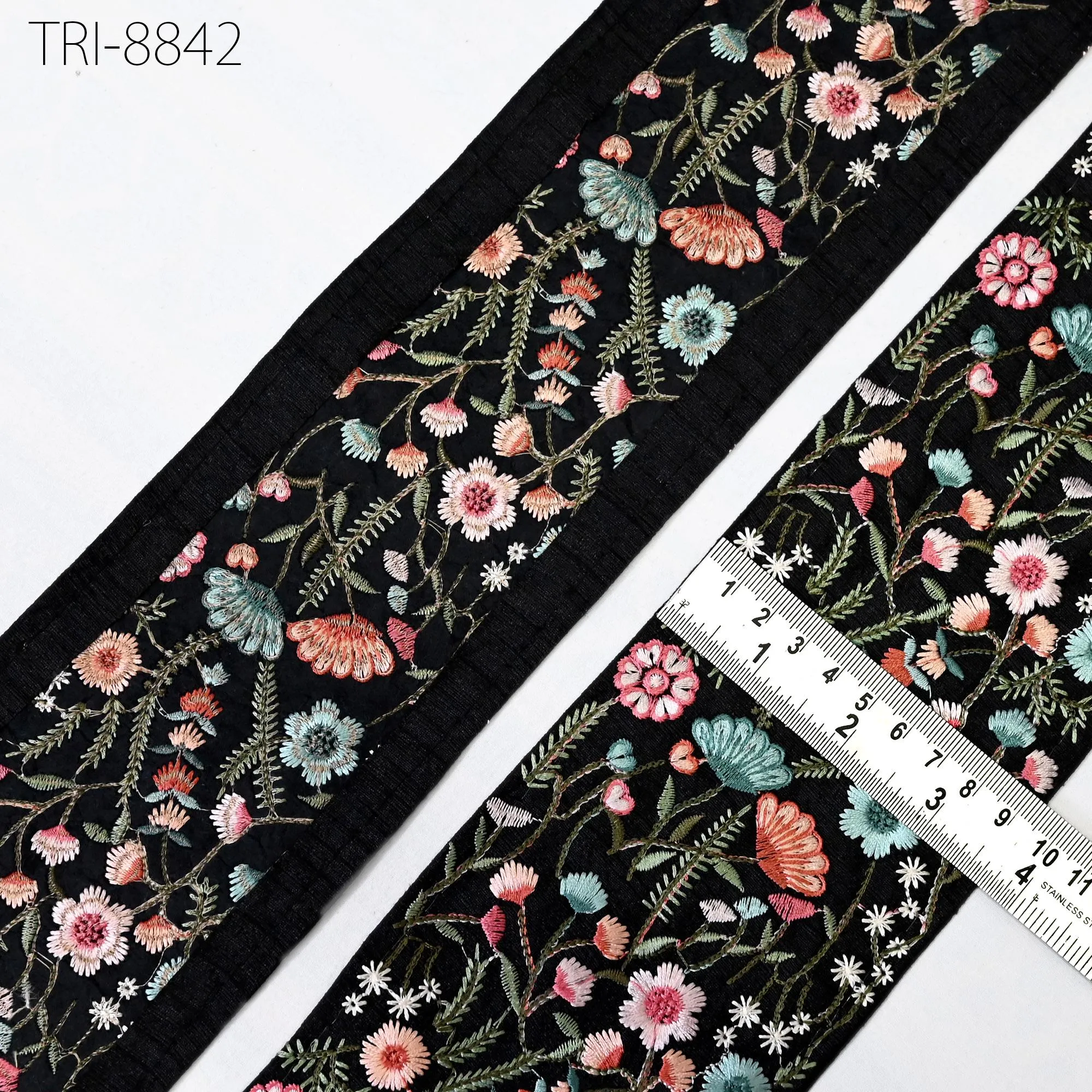 9 Yard Black 95mm Embroidery Ribbons Embroidered Saree Border Crafting Sewing Accessories for Beach Bags, Hats, Costumes Christmas Decor