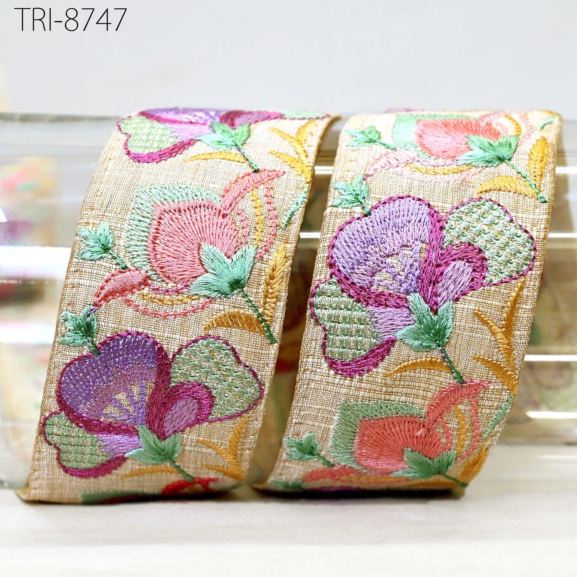 9 Yard Coral 5cm Embroidery Ribbon Trim Indian Sari Border Embroidered Crafting Sewing Costumes Tablecloth Lampshade making Home Decor Trim