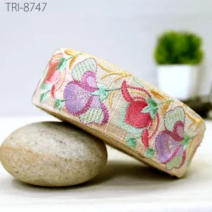 9 Yard Coral 5cm Embroidery Ribbon Trim Indian Sari Border Embroidered Crafting Sewing Costumes Tablecloth Lampshade making Home Decor Trim