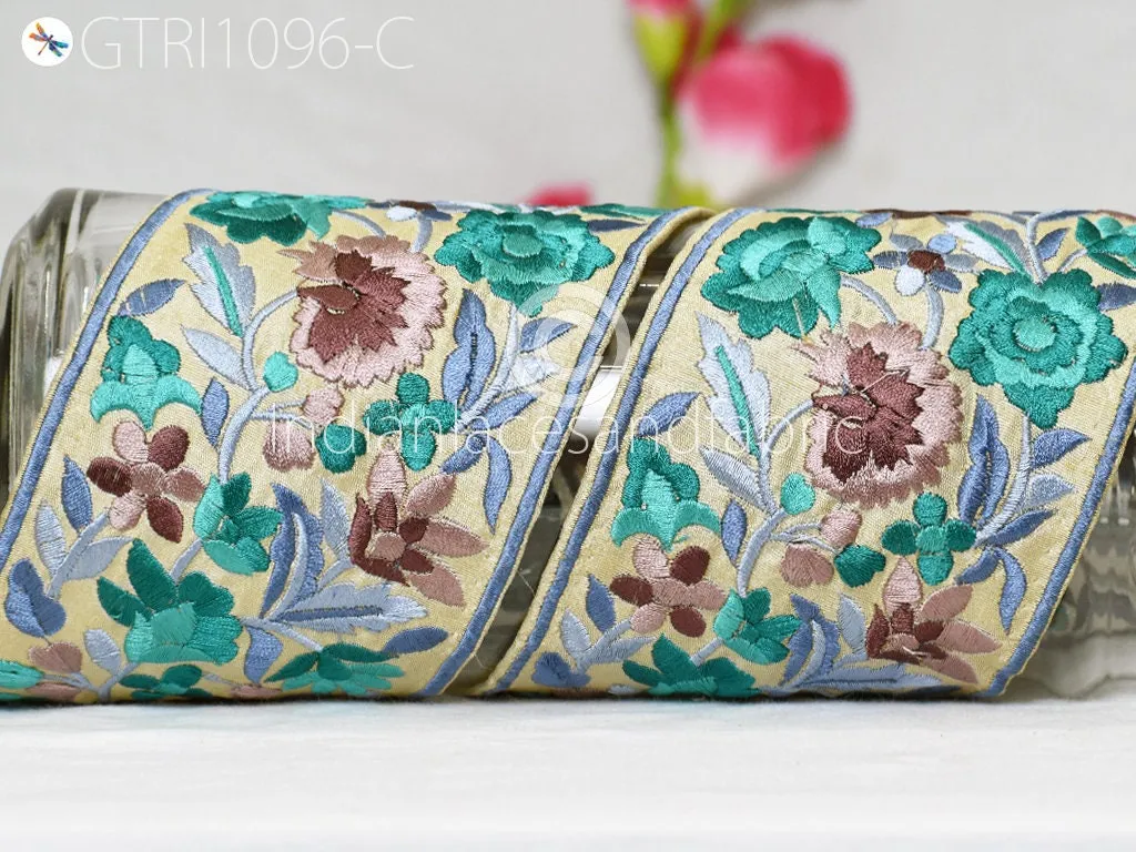 9 Yard Embroidered 10cm Fabric Trim Indian Sari Border Saree Laces Sewing DIY Crafting Decorative Ribbons Trimmings Cushions Beach Bags Hats