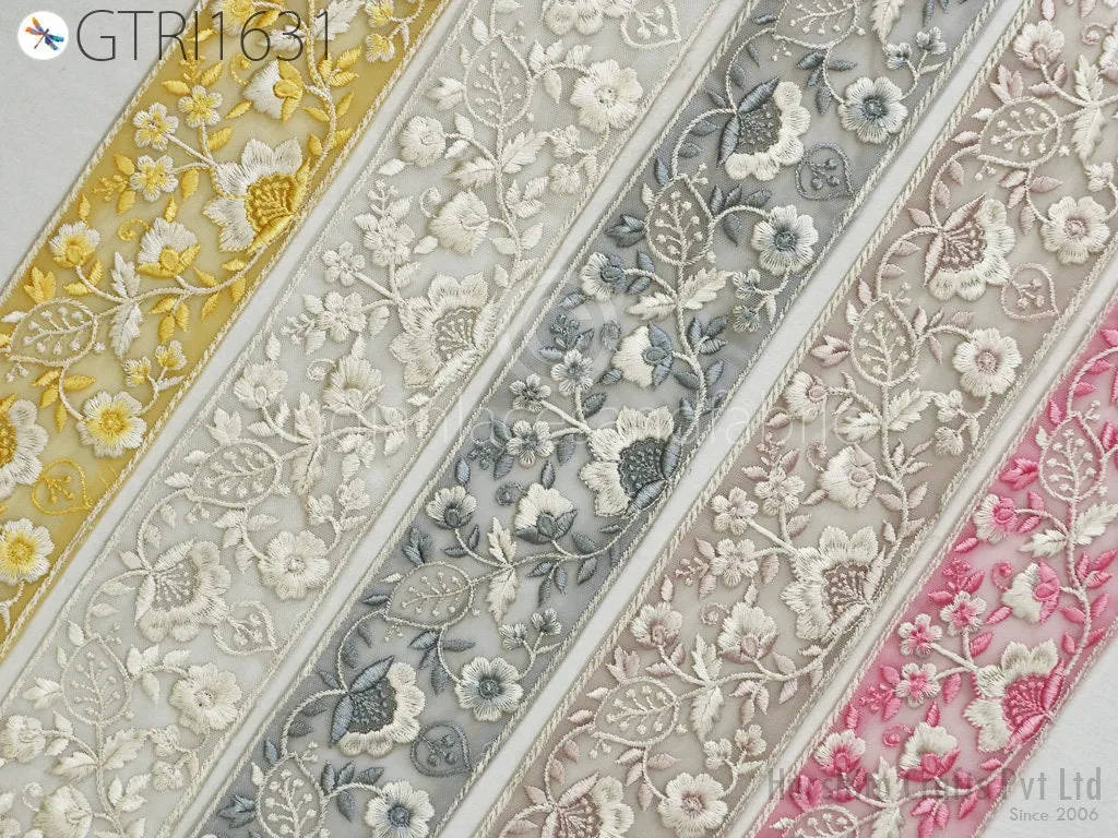 9 Yard Embroidered 75 MM Ribbon Fabric Trim Indian Embellishment Cushion DIY Crafting Sewing Sari Border Wedding Saree Tape Embroidery Dress