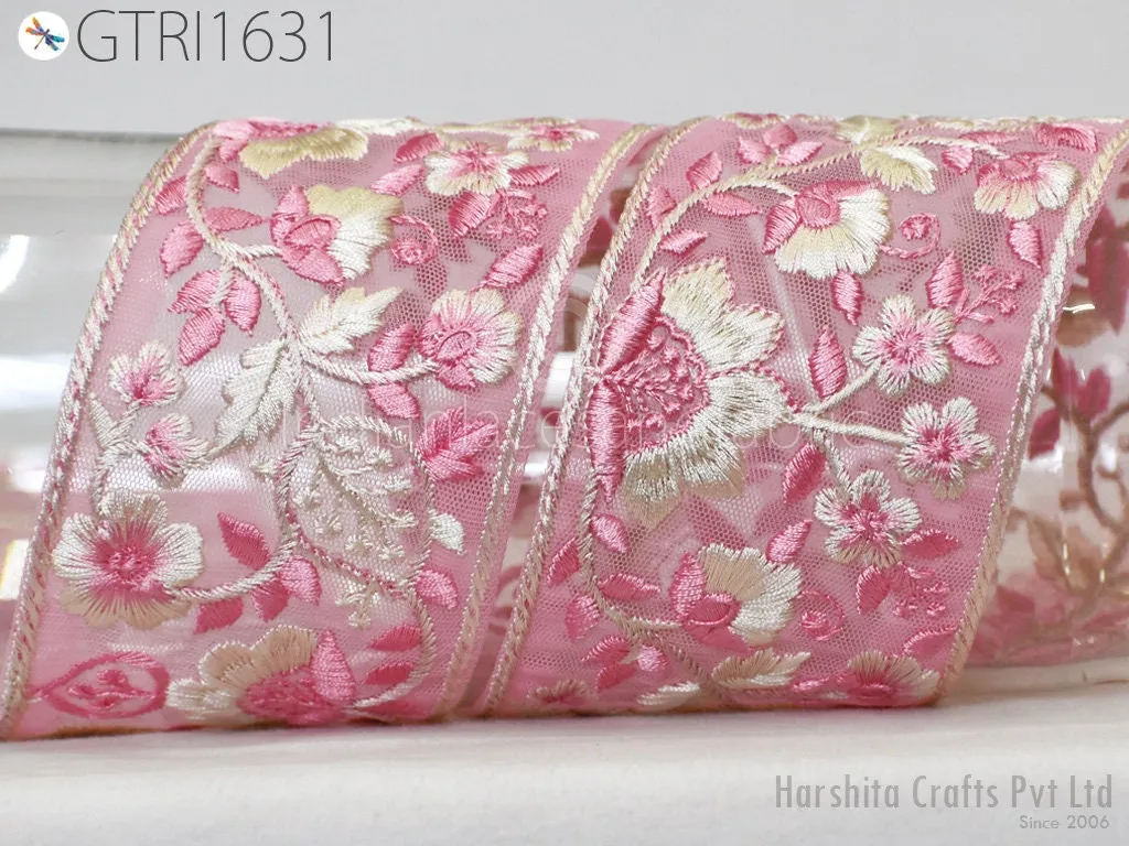 9 Yard Embroidered 75 MM Ribbon Fabric Trim Indian Embellishment Cushion DIY Crafting Sewing Sari Border Wedding Saree Tape Embroidery Dress