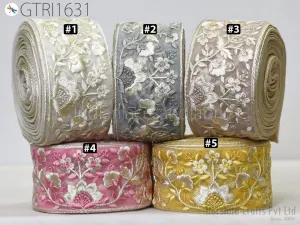 9 Yard Embroidered 75 MM Ribbon Fabric Trim Indian Embellishment Cushion DIY Crafting Sewing Sari Border Wedding Saree Tape Embroidery Dress