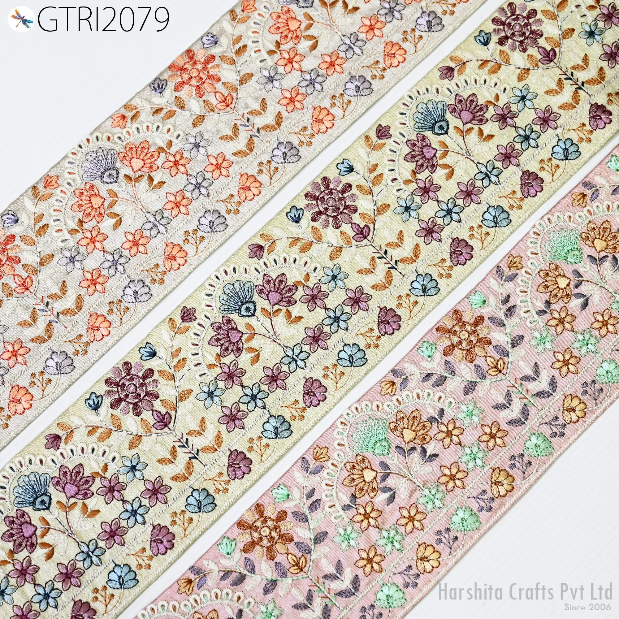 9 Yard Embroidered 8cm Fabric Trim Indian Embroidery Sari Border Crafting Saree Sewing Decorative Beach Bag Cushions Trimmings Ribbons Tape