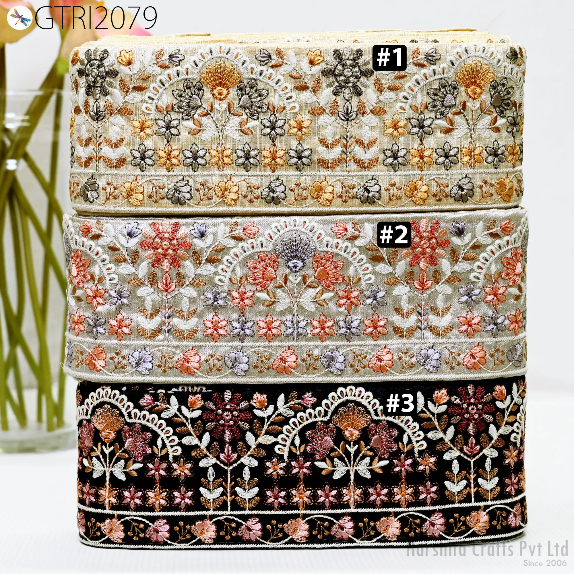 9 Yard Embroidered 8cm Fabric Trim Indian Embroidery Sari Border Crafting Saree Sewing Decorative Beach Bag Cushions Trimmings Ribbons Tape