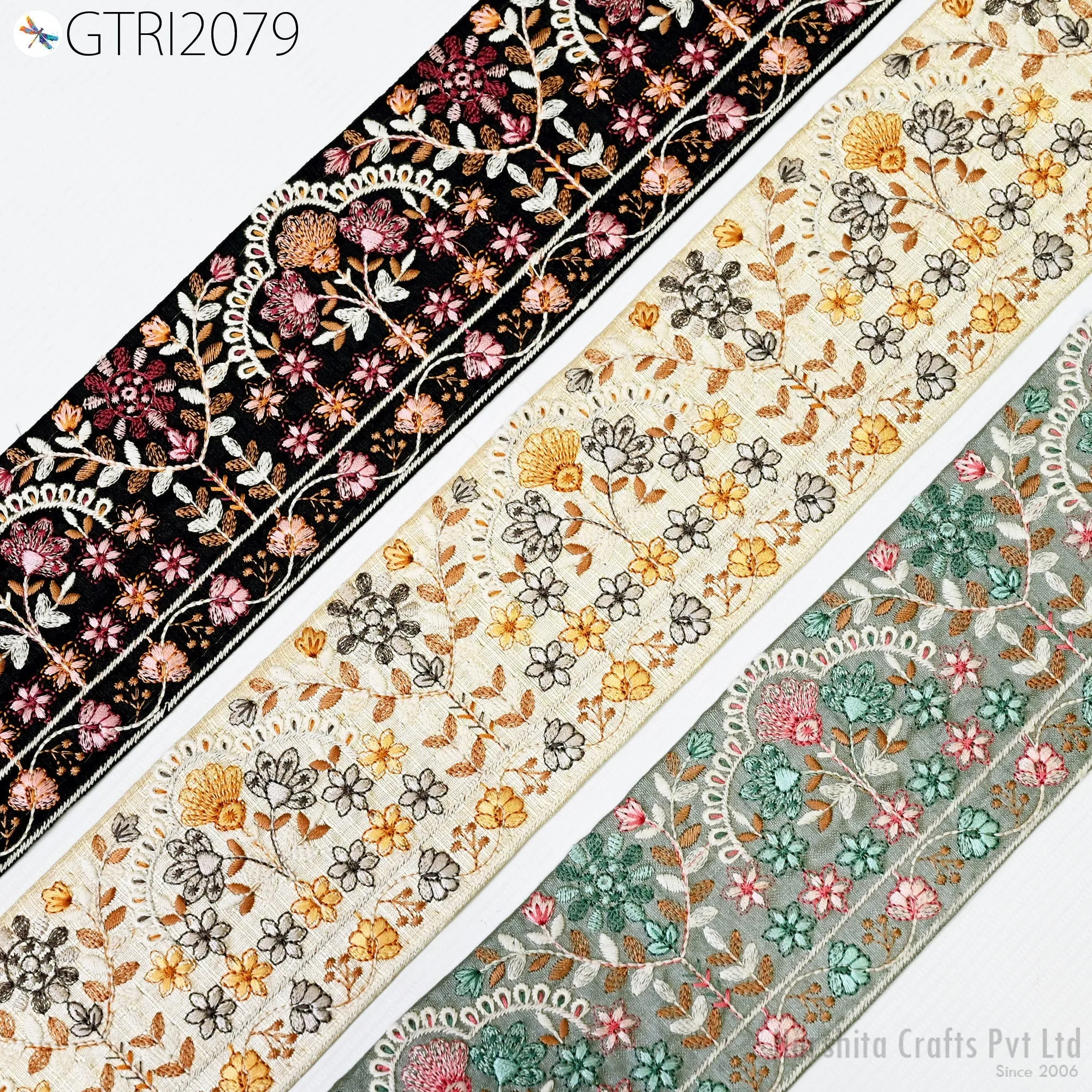 9 Yard Embroidered 8cm Fabric Trim Indian Embroidery Sari Border Crafting Saree Sewing Decorative Beach Bag Cushions Trimmings Ribbons Tape