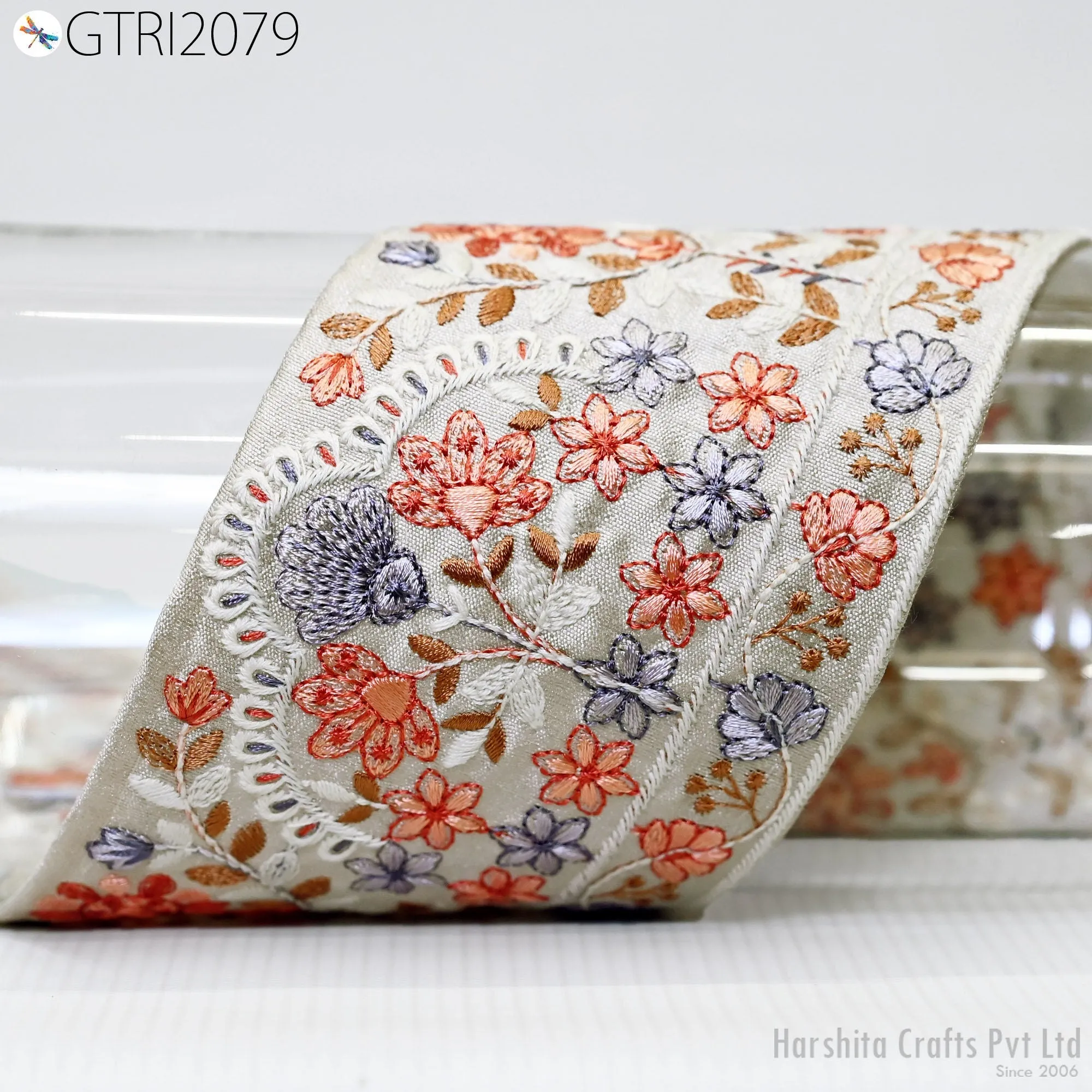 9 Yard Embroidered 8cm Fabric Trim Indian Embroidery Sari Border Crafting Saree Sewing Decorative Beach Bag Cushions Trimmings Ribbons Tape